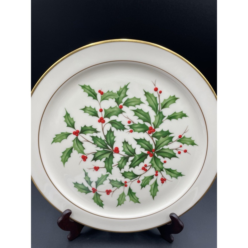 Vtg Lenox Holiday Dimension Holly Berries Round Plate Platter 24K Gold Trim - Picture 4 of 6